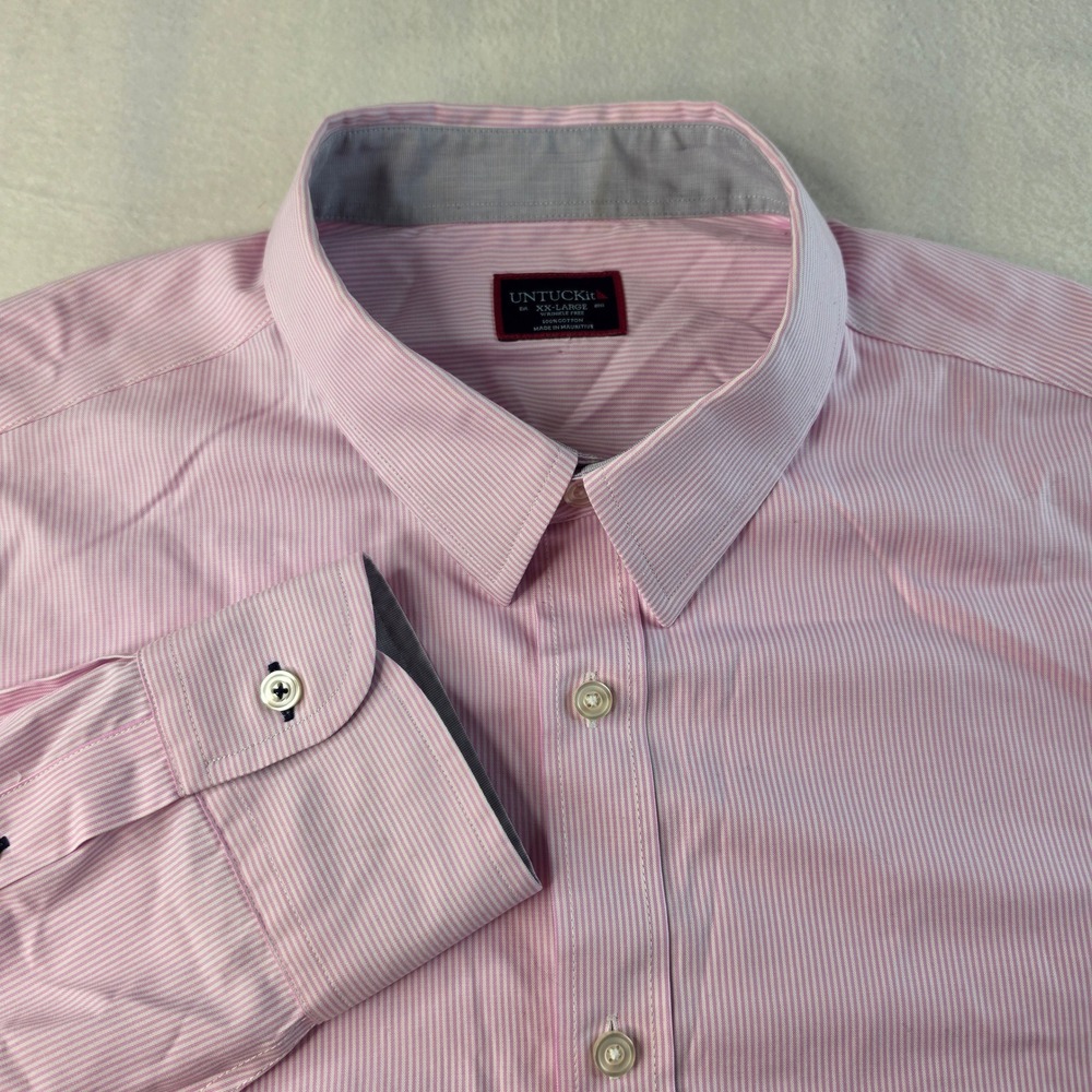 Untuckit Douro WF Shirt Mens XXL Pink White Stripe Wrinkle Free Cotton LS